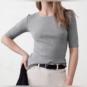Banana Republic Ribbed Elbow Sleeve Shirt Womens XL Heather Gray Timeless Top